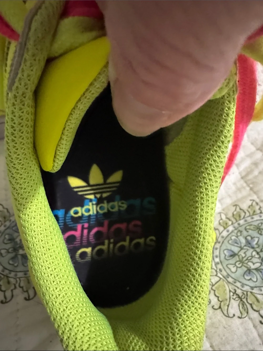 adidas Neon Yellow Sneakers with Pink & Blue Laces